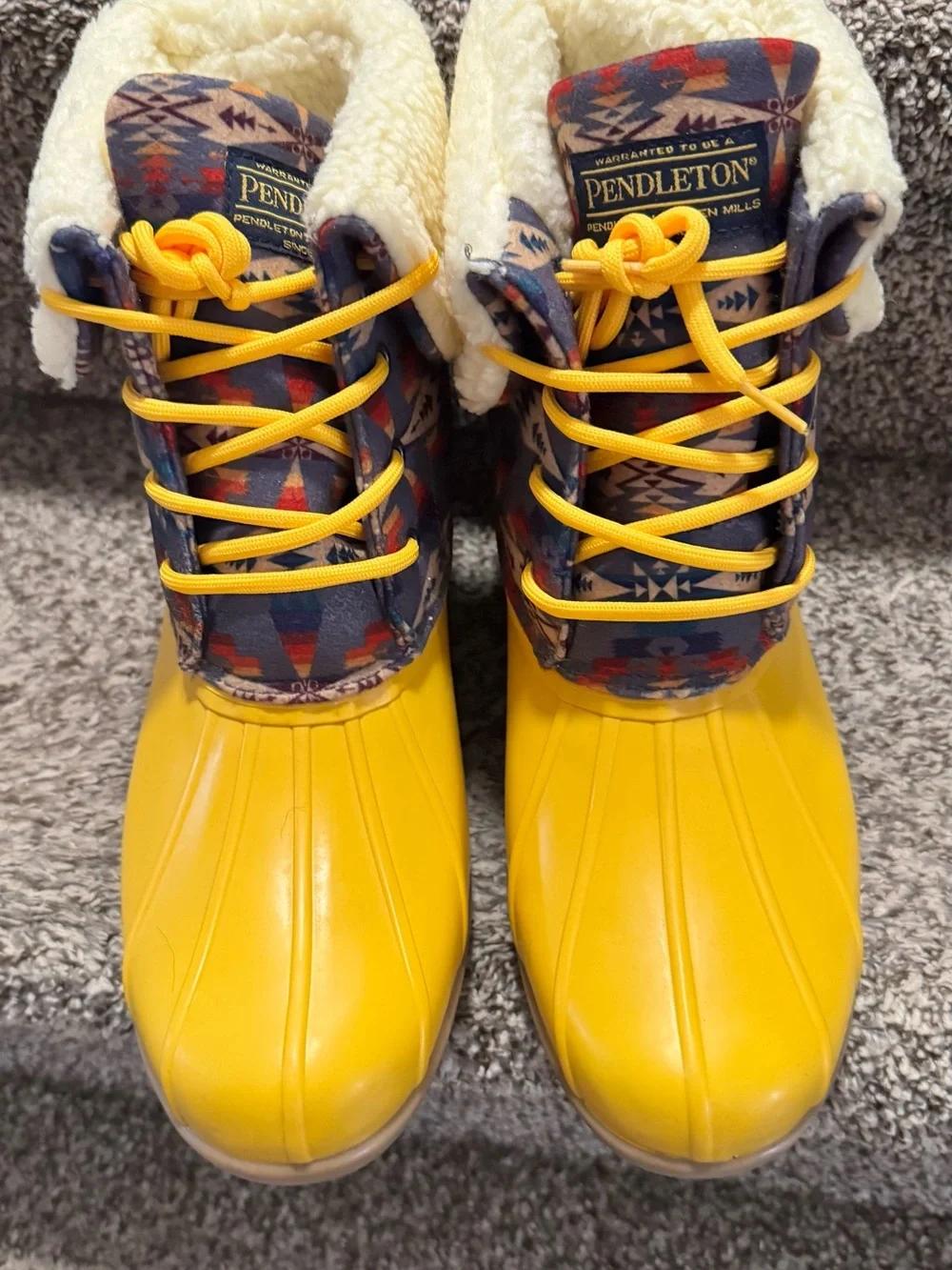 Pendleton Cream Shearling Lined Boot with Yellow and blue Accents